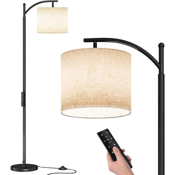 Arc Floor Lamp, Modern Floor Lamp with Romote Control and Stepless Dimmable Bulb